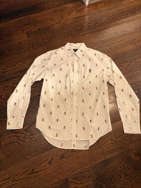 rag & bone White Button-Down Shirt with Small Multicolor Character Embroidery